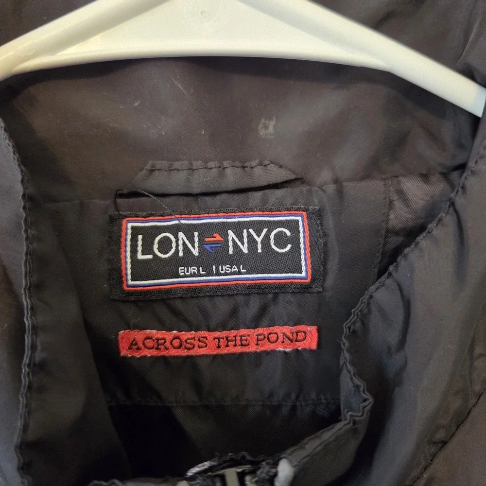 LON NYC Across The Pond Men's L Jacket Black White Gray Windbreaker Full Zip EUC - Picture 2 of 6